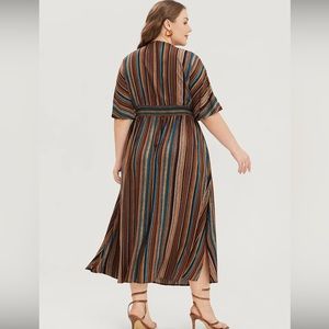 Bloom Chic Striped Contrast Dolman Sleeve Shirred Pocket Split Flutter Dress